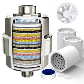 20-Stage Shower Filter-Shower Head Filter for Hard Water, with 3 Replaceable Cartridges, High Output Shower Water Filter for Removing Chlorine and fluoride, Brushed Nickel