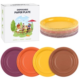 Kochorie 60 Pieces Thanksgiving Disposable Paper Plates 9 Inch Heavy Duty Dinner Plates, Solid Color, Autumn Table Decorations Party Supplies for Birthdays, Weddings, Daily Use