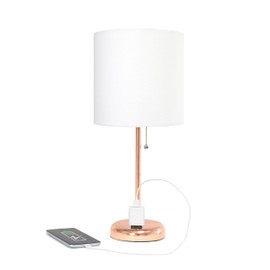 Simple Designs LT1144-RGD Sleek and Slender Rose Gold Table Lamp with Charging Outlet, for Bedroom, Living Room, Entryway, Office, Dining Room, Study, White Shade