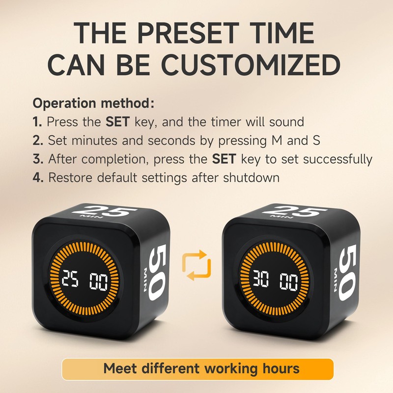Exlliy Rotating Productivity Timer 5, 25, 10, 50 Minutes Preset,