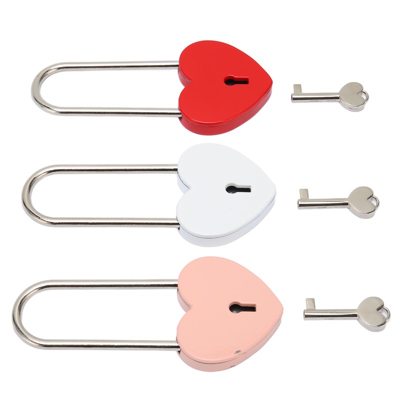 3pcs Heart Shaped Padlock with 3 Keys Rustproof Zinc Alloy