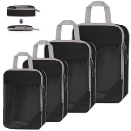 WUFANC Pack of 4 Packing Cubes, Compression, Suitcase Organiser, Packing Bags Set, Easy to Store, Breathable Visible Mesh Suitcase Organiser Set, Durable Mesh Travel Organiser (Black)