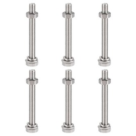 TOP-VIGOR 6Pcs M6 x 55mm Hex Head Screws Bolts, Nuts, Flat & Lock Washers Kits, 304 Stainless Steel Fully Thread Hexagon Bolts for DIY Bike Motorcycles Repair