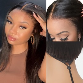 LUVME HAIR Flexi-Fit Invisi Drawstring Wig 13x4 Lace Wig PreMax Lace Wigs Silky Straight Lace Front Wigs Human Hair Pre Cut Plucked Lace Frontal 24 Inches Natural Black