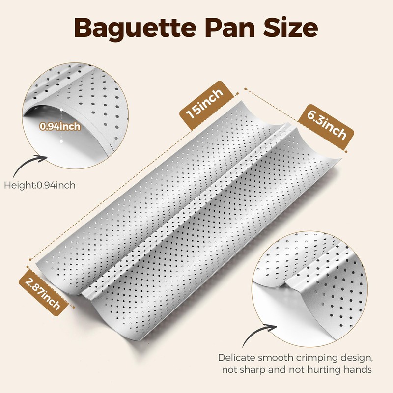 Yupjlia Baguette Bread Pan, Premium Nonstick Perforated French Bread Baking