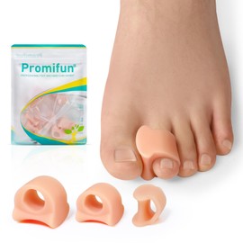 Promifun Toe Separators for Women Gel Toe Separators for Overlapping Toes, Bunions, Big Toe Alignment, Corrector and Spacer, Preventing Rubbing Relieve Pressure (3 Size, 6 Pack, Beige)