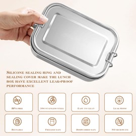 QUTHZZHY Leak-Proof Lunch Box, 550 ml, Stainless Steel Lunch Box with Compartments, Leak-Proof Lunch Box with Divider, Lunch Boxes, Metal, Environmentally Friendly & BPA-Free, for Adults and Children