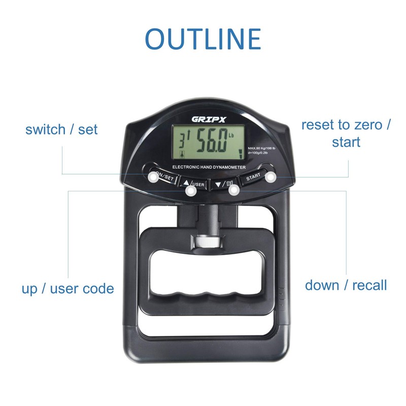 Digital Hand Dynamometer Grip Strength Measurement Meter Auto Capturing Electronic