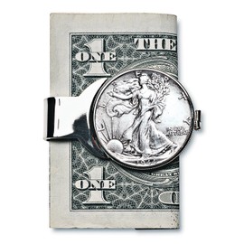 American Coin Treasures U.S Coin Money Clip - Silver Walking Liberty Half Dollar | Brass Layered in Silver-Tone Rhodium | Holds Currency, Credit Cards, Cash | Certificate of Authenticity