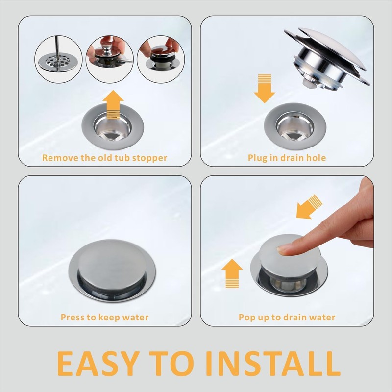 Chrome Bathtub Stopper Bath Tub Drain Stoppers,Wellup Universal Pop Up