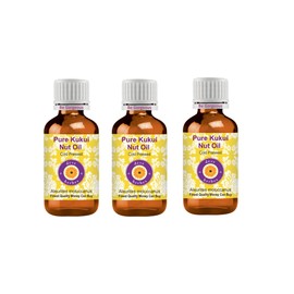 Deve Herbes Pure Kukui Nut Oil (Aleurites moluccanus)100% Cold Pressed (Pack of Three)100ml X 3 (10 oz)