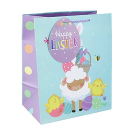 Cute Easter Egg Hunt Chick Sheep Bunny Gift Bag With Wide Gusset for Easter Eggs and Happy Easter Gift Tag Large Size