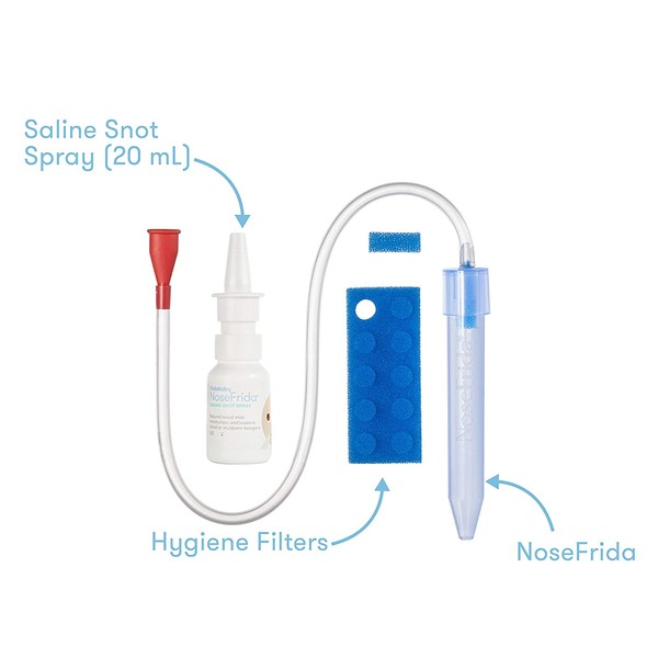 Baby Nasal Aspirator NoseFrida The Snotsucker with 10 Extra Hygiene Filters and All-Natural Saline Nasal Spray by Frida Baby 12 Count (Pack of 1)