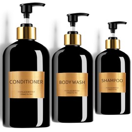 Modern Gold Design - Juego de botellas de bomba recargables de 16.9 onzas, dispensador de champú y acondicionador, botellas vacías de plástico para ducha con bomba para baño, loción de baño, aceites