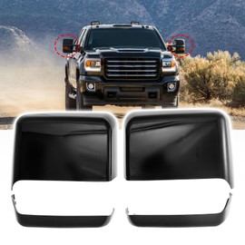 AMSPRAC Tow Mirror Caps fit for For Chevy Silverado GMC Sierra 2014-2019,23444125 23444126 23444119 23444120,Front Left Right Door Mirror Housing Covers Caps Top & Bottom Clip-On,Glossy Black,2PCS
