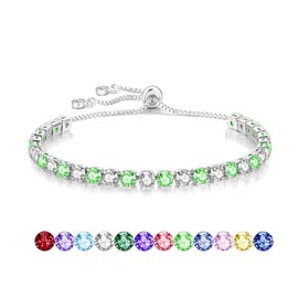 Mieoyue S925 Silver Bracelet for Women Adjustable Slider Crystal Tennis Bracelet Birthstone Jewellery Birthday Gifts (August)