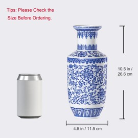 Houlu 10.5 Inch Blue and White Ceramic Flower Vase for Centerpieces, Medium Round Chinese Vase for Flowers and Home Decor - Bottle Vase