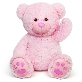 LotFancy Teddy Bear Stuffed Animals, 20 inch Pink Stuffed Bear, Cute Plush Toy with Footprints, Plushies for Kids Baby Toddlers on for Girlfriend, Easter Decoration