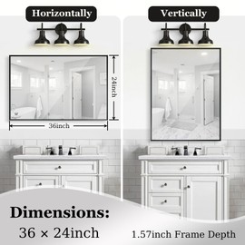 TREATLIFE HOME 36x24 Inch Rectangular Wall Mirror, Beveled Edge with Aluminum Frame, Large Bathroom Mirror for Horizontal or Vertical Hanging, Silver