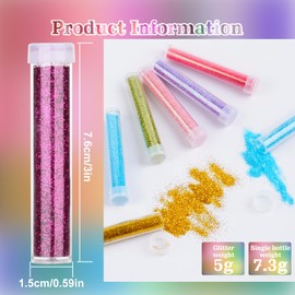 GIBOHOM Fine Glitter, 48 Colours Glitter Powder for Crafts, Colourful for Resin Epoxy, Body Glitter for Decoration, Manicure, Hair, Makeup, Parties, Crafts and Accessories, for 5g Bottles