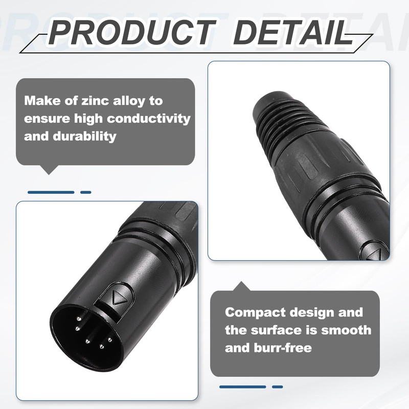 sourcing map 4pcs 5 Pin XLR Male Connector, Microphone Audio