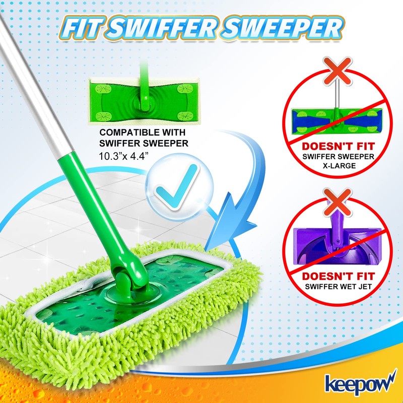 Reusable Microfiber Mop Pads Compatible with Swiffer Sweeper, Dry Sweeping