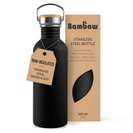 Bambaw 16 oz Stainless Steel Water Bottle, Black - Non-insulated, Dishwasher Safe, No Straw