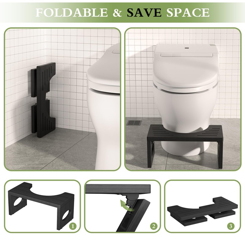 ROMGUAR CRAFT 7 Inch Bamboo Toilet Stool, Foldable Poop Stool,
