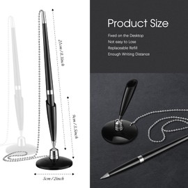 Zonon Secure Pen with Adhesive Pen Chain and Security Pen Holder Black Desk Pen with Ball Chain Ink Reception Counter Pen for Home Office Supplies (6 Pieces)