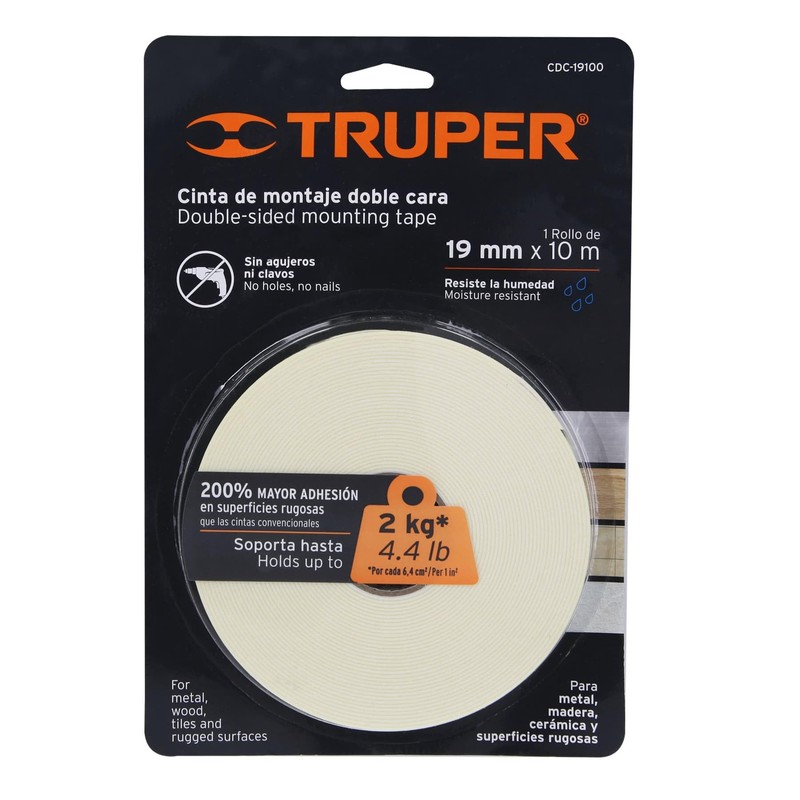 Truper CDC-19100 Cinta doble cara de 19 mm x 10