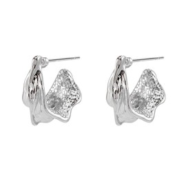 Irregular Silver Hoops Earrings for Women Girls Chunky Wrinkle Texture Piercing Studs Earring Minimalist Metal Lava Statement Hypoallergenic Lightweight Birthday Anniversary Jewelry Gifts