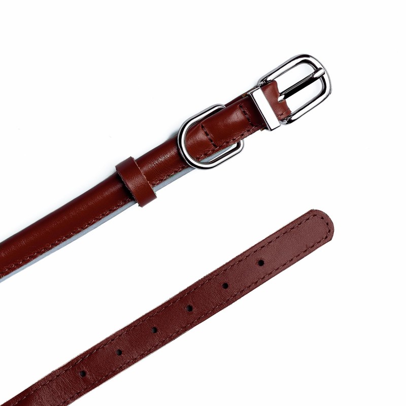 OOPSDOGGY Rolled Leather Dog Collar Reflective Roll Colars for Small