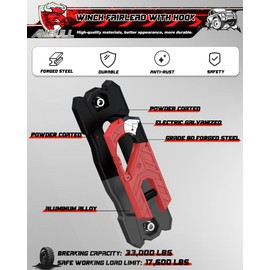 AMBULL Winch Fairlead with Tow Hook, Aluminum Hawse Fairlead with Grade 80 Forged Steel Winch Hook, 33000lb Break Strength Winch Fairlead Hook Set for Off-Road Vehicle Recovery, BlackRed
