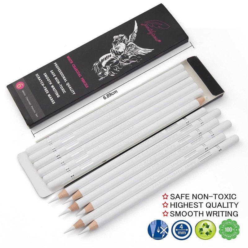 GETHPEN Professional White Charcoal Pencils Set - 6 Pieces Sketch