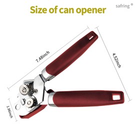 Safring Can Opener Manual, Handheld Strong Heavy Duty Stainless Steel Can Opener, Comfortable Handle, Sharp Blade Smooth Edge, Can Openers with Multifunctional Bottle Opener, Red