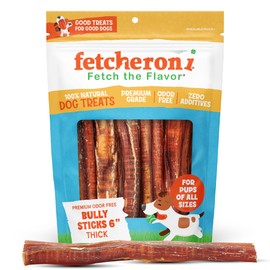 FETCHERONI Jumbo Bully Sticks for Dogs - Naturally Cleans and Strengthens Teeth - Rawhide Free Dog Chews Long Lasting - Lasts 50% Longer Than a Standard Bully Stick (6 Inch, 6 Pack)