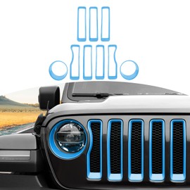 RT-TCZ for Wrangler JL Mesh Front Grille Grill Insert Headlight Light Cover Trim for Jeep Wrangler JL JLU 2018-2022 Baby Blue Exterior Accessories 9pcs