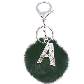 jtkdxqs Soft Pom Pom Keychain Artificial Rabbit Fur Plush Fluffy Ball Key Ring with Letter A-Z for Women,Letter A