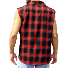 YAOKUBO Men's Sleeveless Flannel Shirt - Plaid Design for Summer Wear Casual Button-Down Vest Shirts Red