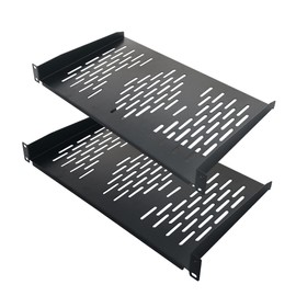 RIVECO 2PCS 1U Rack Shelves, 19” Cabinet Mount 1 U Tray Vented Cantilevers for Computer Case Shelf Mounting, 10 Inches 25CM Depth, Black