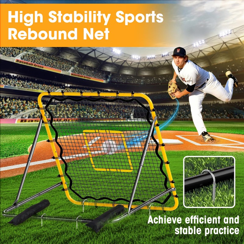 JIRTEMOT 3.7 x 3.7 FT Soccer Rebound Net, Yellow
