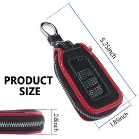 Leather Car Key Fob Cover with Mesh Window,Universal Key Fob Case Key Fob Protector Car Accessories for Protecting Keys (Black/Red)