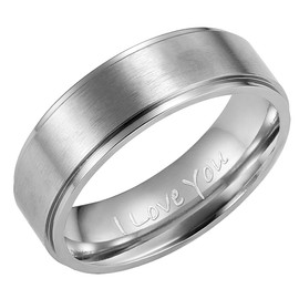 Willis Judd 7mm Titanium Ring for Men Engraved I Love You In Gift Box Wedding Band Ring Mens Engagement Ring Groove Promise Ring Comfort Fit Silver Size Z+2