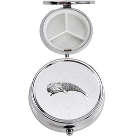 A36 Whale Design English Pewter On A Mirrored 3 Section Container Caddy Pill Box