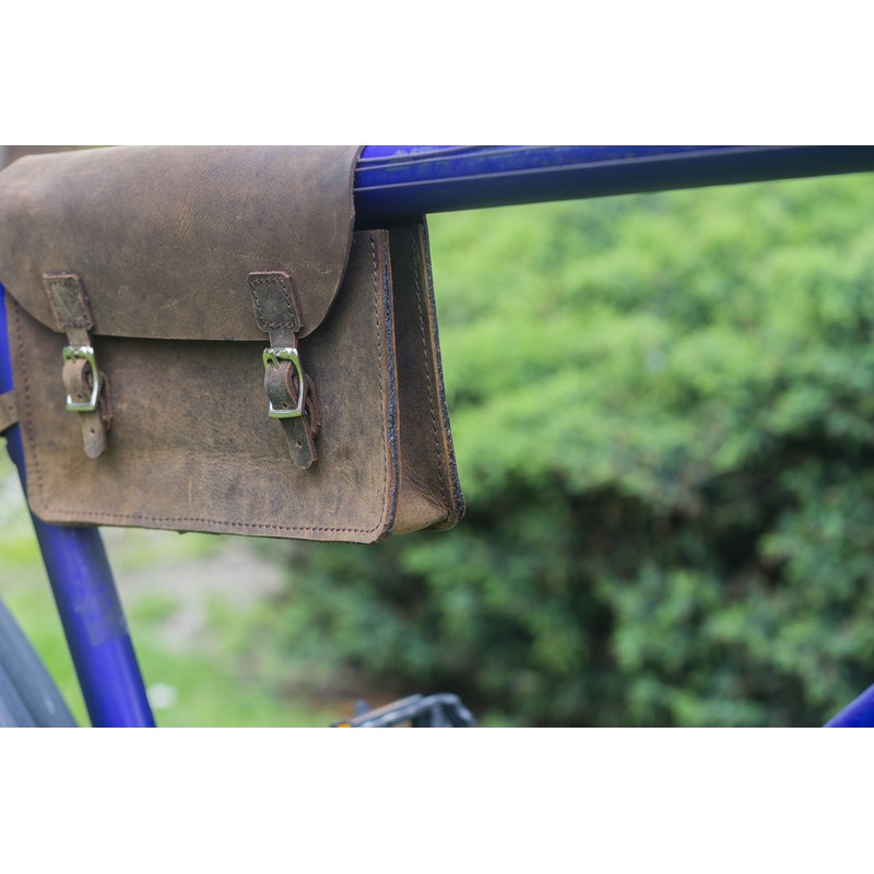 Frame Satchel Bag For Bicycle Genuine Leather ANTIQUE BROWN Bike