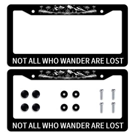 Not All Who Wander are Lost License Plate Frame Mountains License Plate Frames Personalise Stainless Steel Funny Design Compatible with Standard License Plate Holder for USA and Canada 12.2" X 6.2"