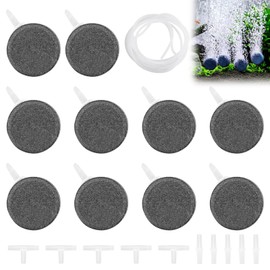 JJZGPP 10 Pieces Aquarium Air Stones Round Air Stones with 2M Hose & 10 Accessories for Aquariums, Buckets, Small Ponds and Tanks