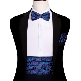YOHOWA Cummerbund - Juego de pajarita para hombre, diseño de cachemira, de seda, para fiestas, bodas, A Blue Purple Paisley, Talla única