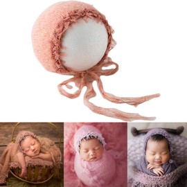 Zeroest Baby Photography Props Luxurious Hat Photo Shoot Outfits Newborn Girl Crochet Costume Infant Knitted Hats (Light Orange)