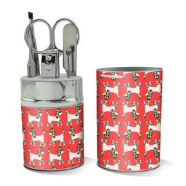 Christmas Poodles Stainless Steel Manicure Pedicure Grooming Beauty Care Travel Kit
